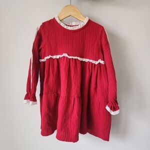 Red Long Sleeve Dress with Valenciana Lace